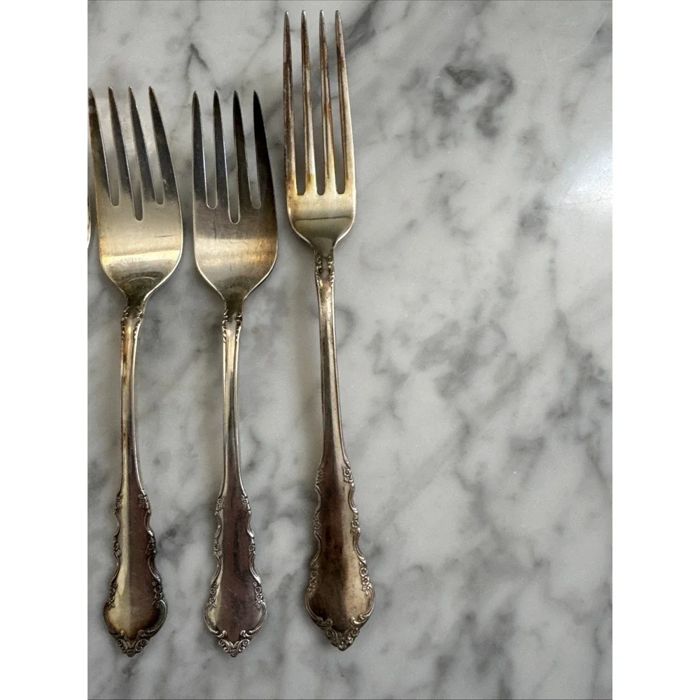 Reed & Barton Dresden Rose Set of 5 / Salad Dinner Forks Silverplate Flatware